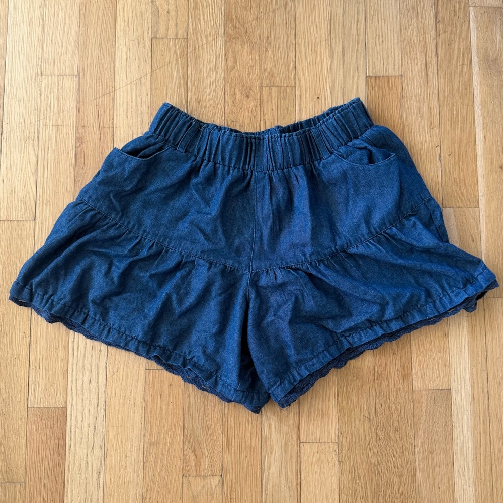 Blue Denim Shorts Crochet Lace Trim